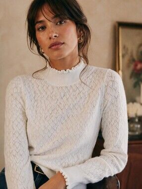 ✨NWT✨Simons Pointelle Mock Neck Sweater| Medium | Ivory Knit